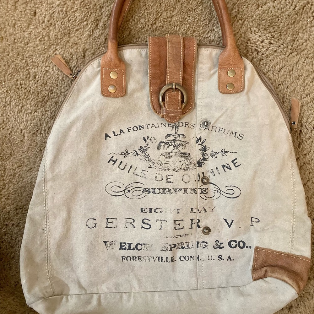 Large Myra leather and canvas bag